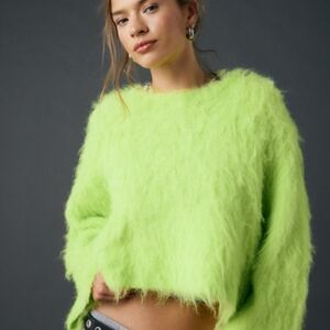 NWT Brushed Knit Oversized Crop Sweater, Lime Green sz Small